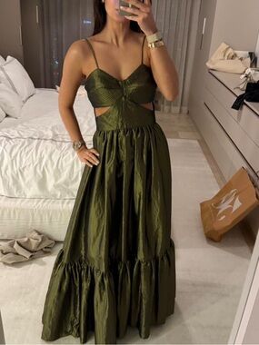 Olive Cutout Spaghetti-Strap Maxi Dress